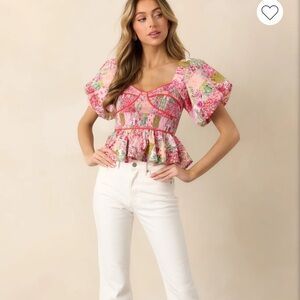 CATCHING THE SUNSET PINK COTTON PATCHWORK TOP Brand new